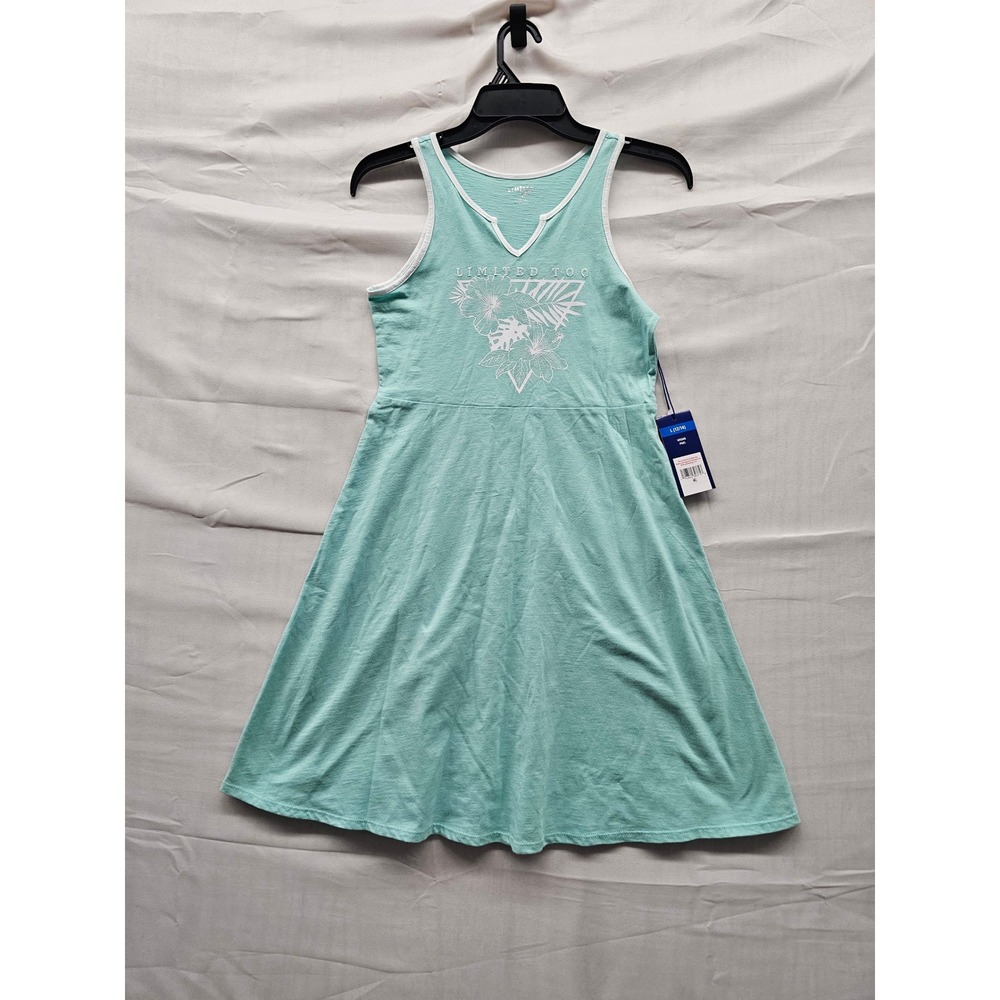Limited Too Girls Sleeveless Graphic Tank Dress Green Cotton Casual Size Large